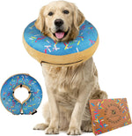 Dirty Little Paws inflatable dog donut collar front view on a golden retriever dog