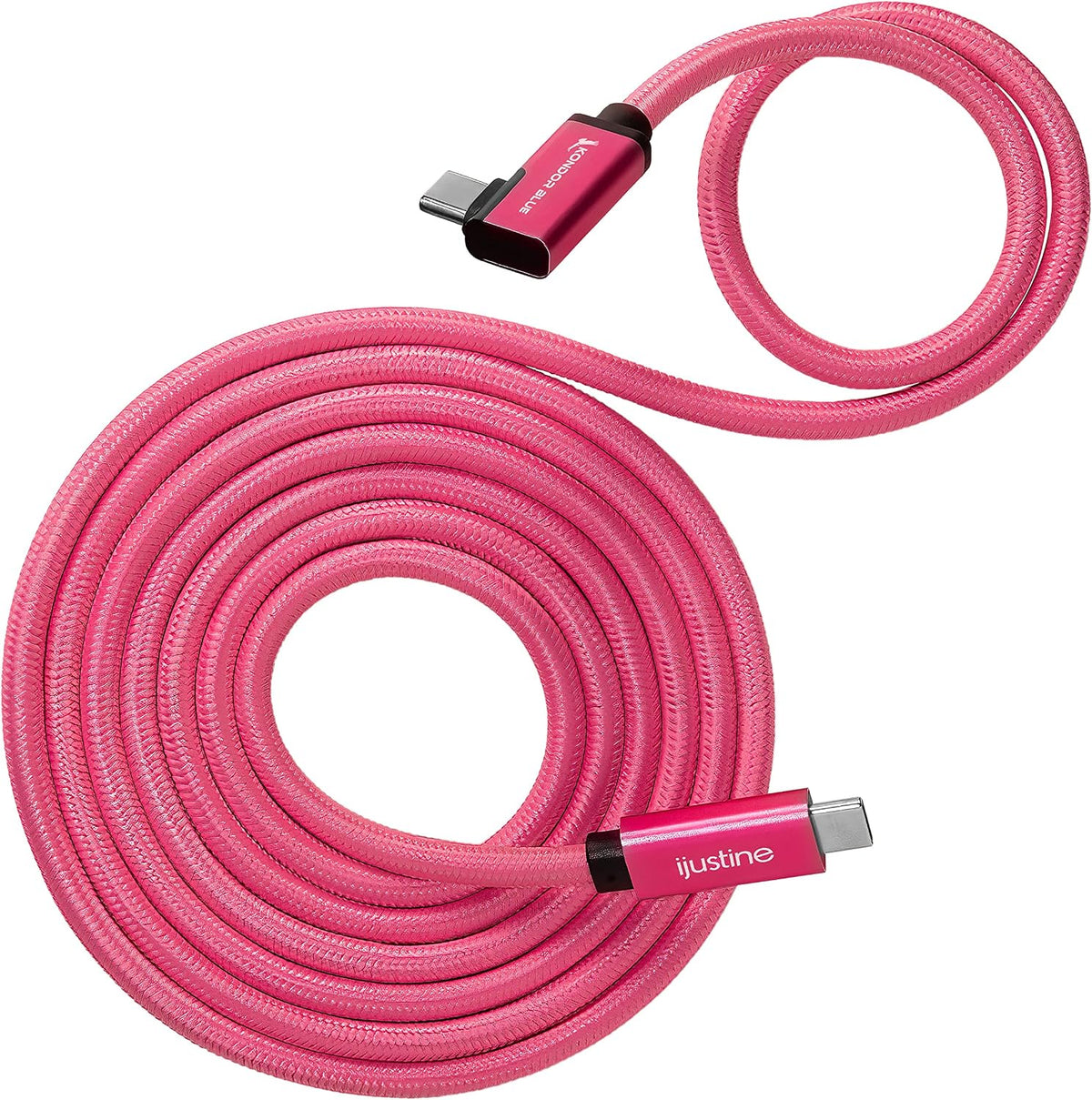 KONDOR BLUE x iJustine | 1' FT USB-C to USB-C Right Angle | USB 3.1 Gen 2, 10Gb/s Data Transfer Speeds, 100W Charging, & 4K Display Support | Pink - Image 10