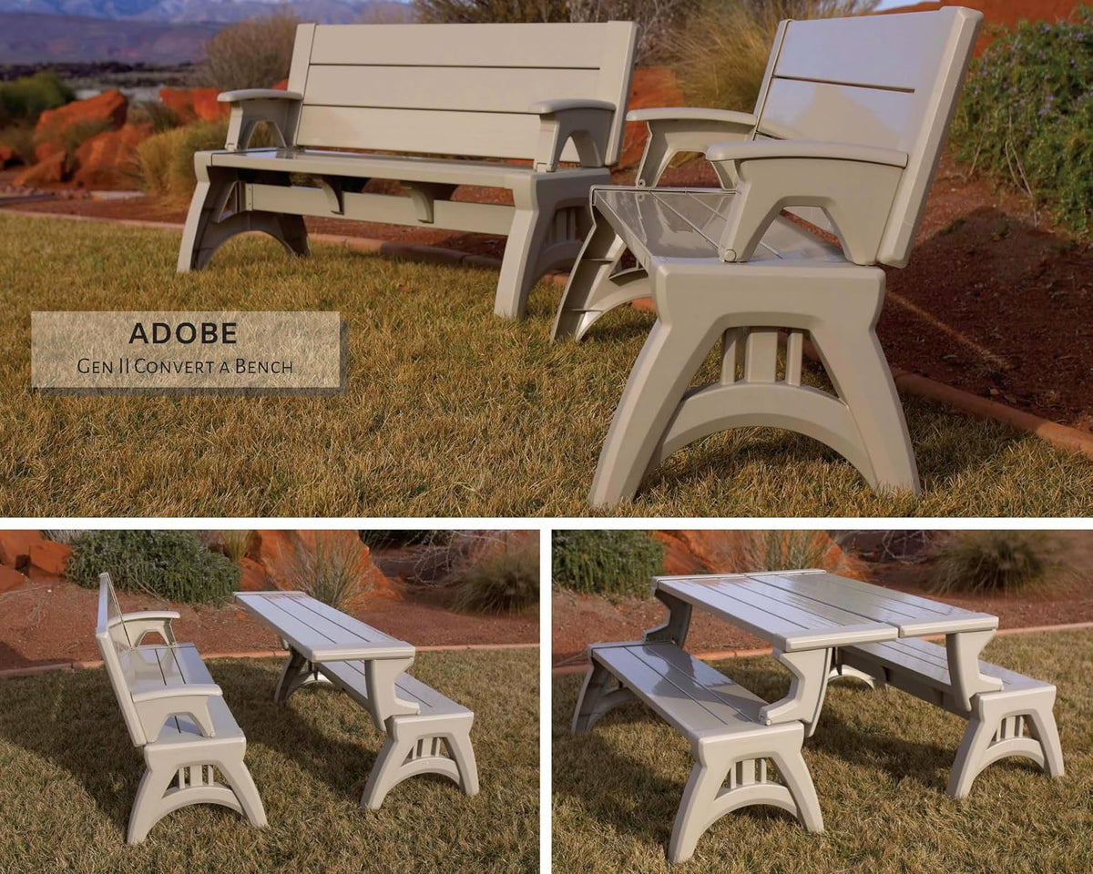 Gen 2 2-in-1 Outdoor Convertible Bench to Picnic Table | Space-Saving, Weather-Resistant Patio Furniture for Yard, Deck, Garden | Easy Assembly & Durable - 1 Bench/Order, Adobe - Image 9