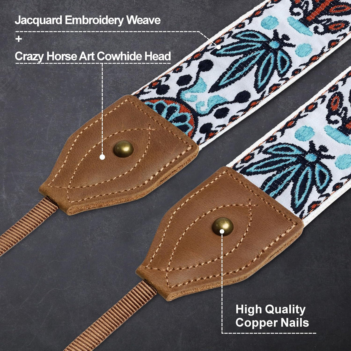 Padwa Lifestyle camera strap showing double layer cowhide leather ends