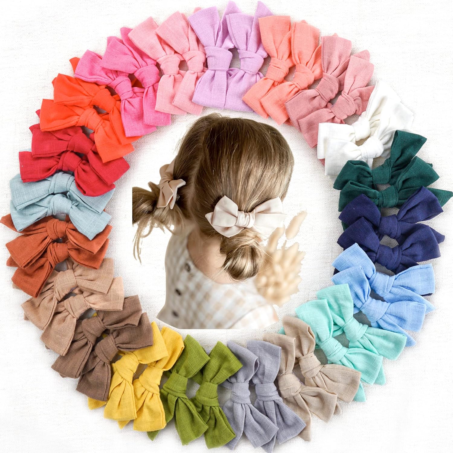 Céllot 40 piece linen fabric hair bows front view