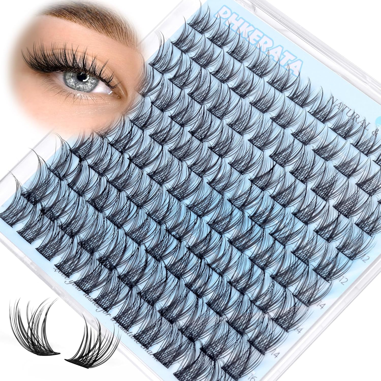 Phkerata natural wispy lash clusters 110 piece tray front view