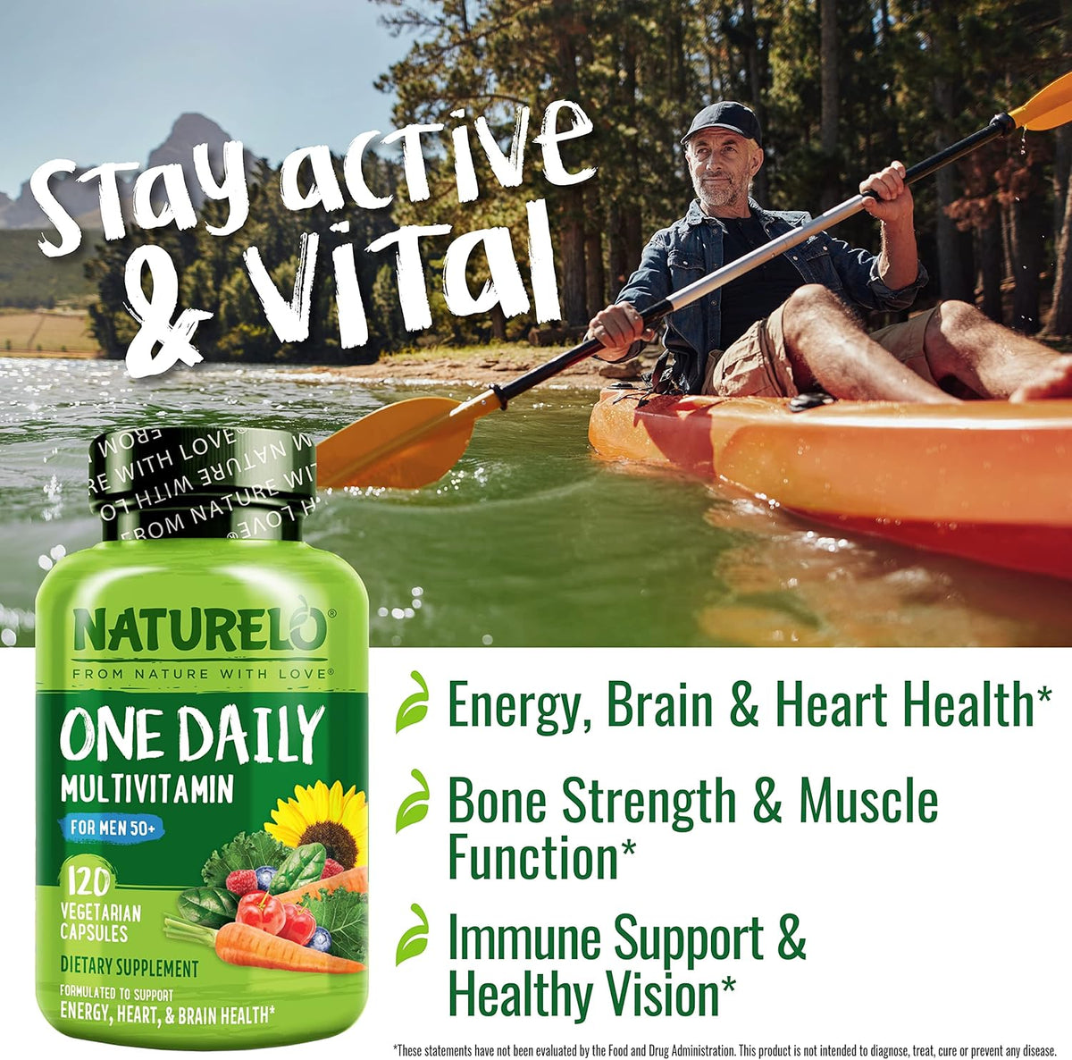 Naturelo Multivitamin for Men 50+ bottle nutritional label