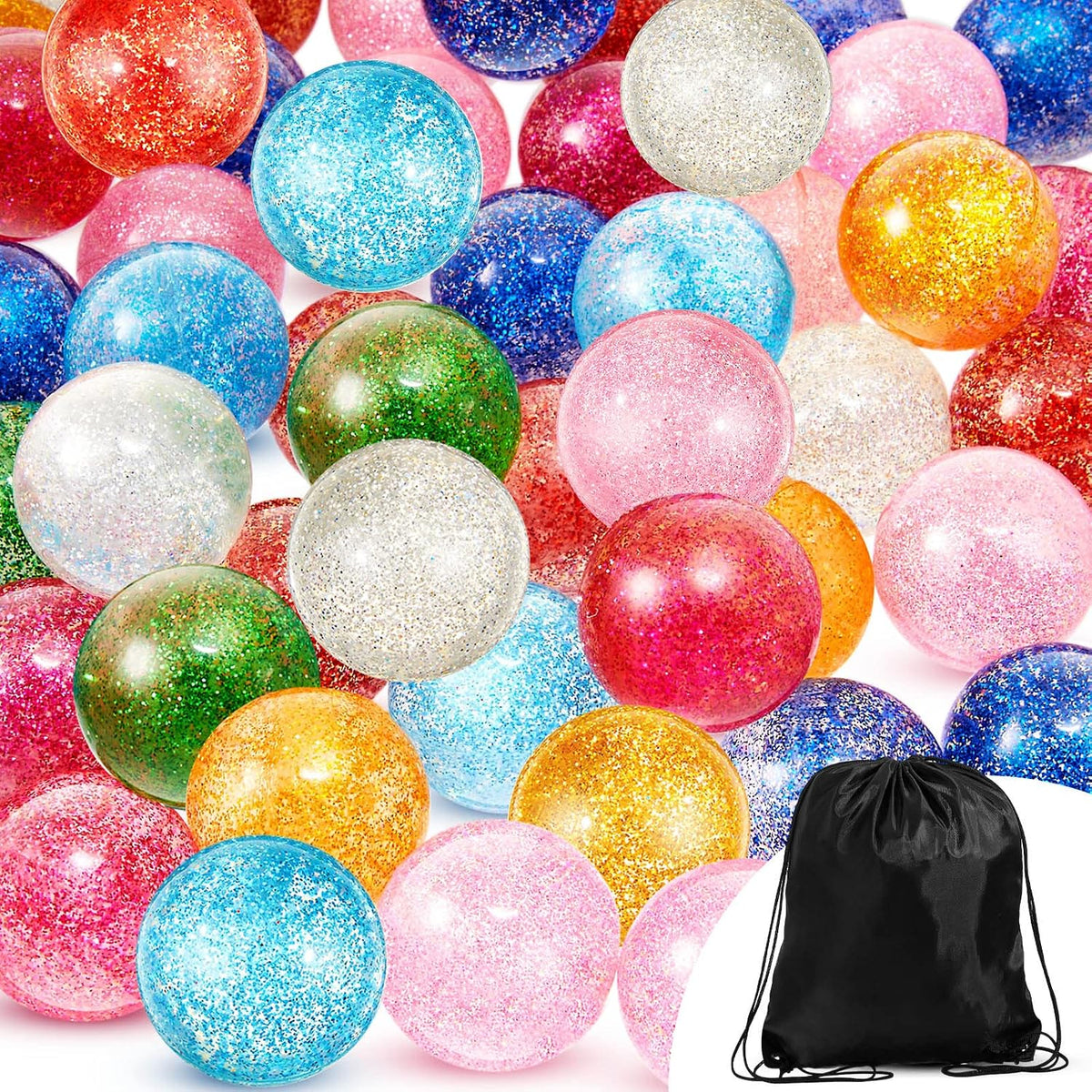 Close-up of Shappy 45 mm rubber bounce ball showing embedded glitter flakes