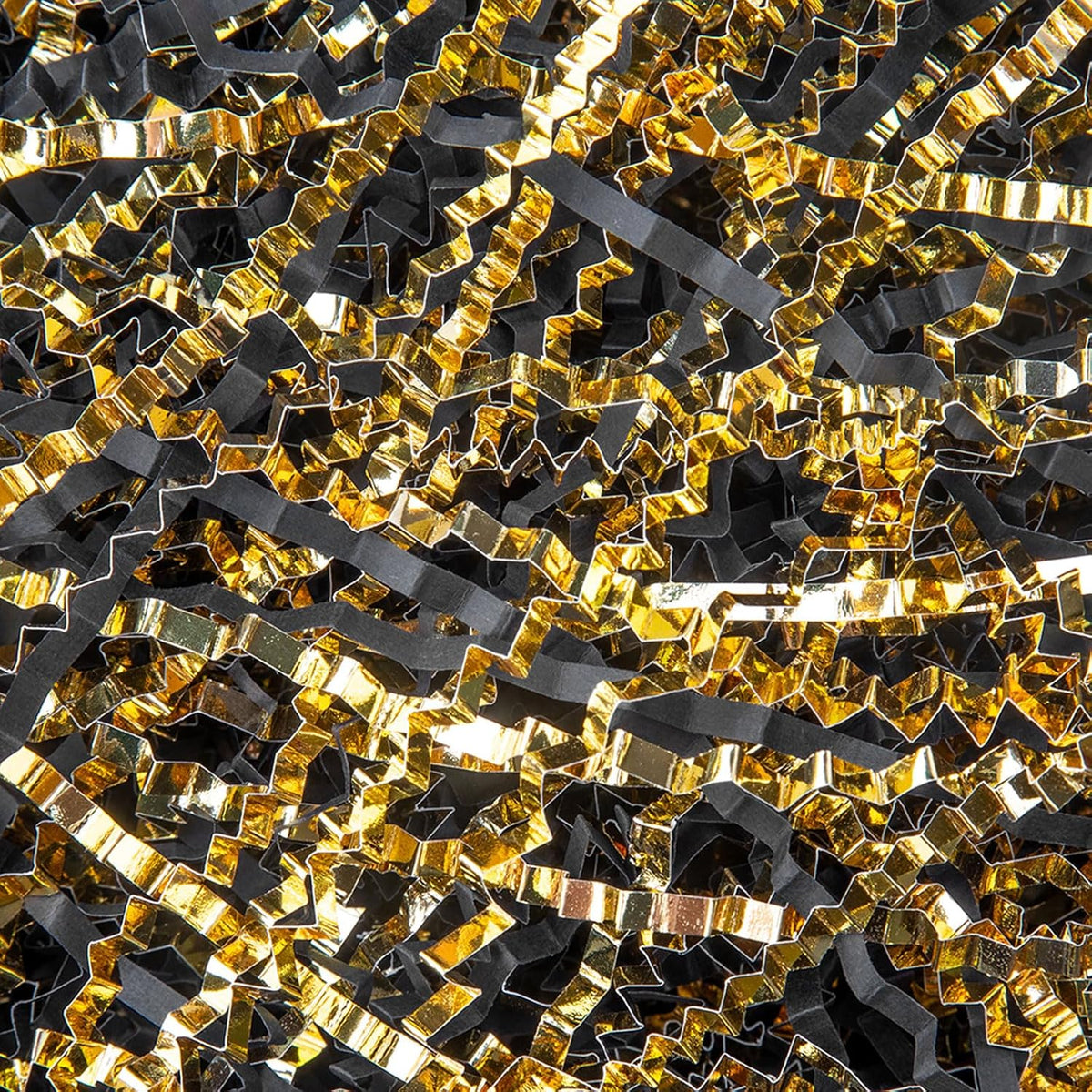Caleihd crinkle cut paper shred in gold and black front view