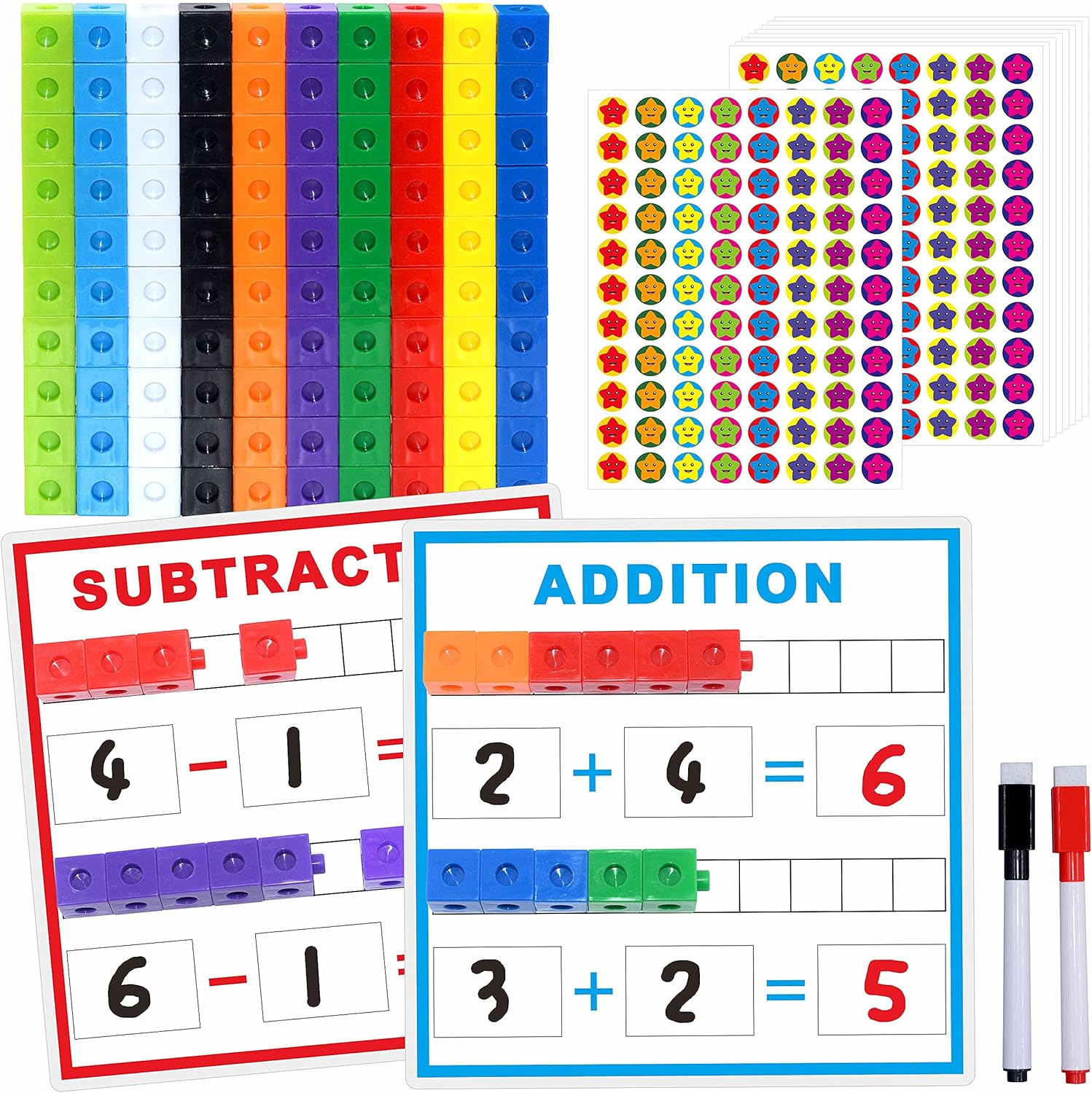 SpriteGru Math Linking Cubes front packaging view showing colorful counting blocks