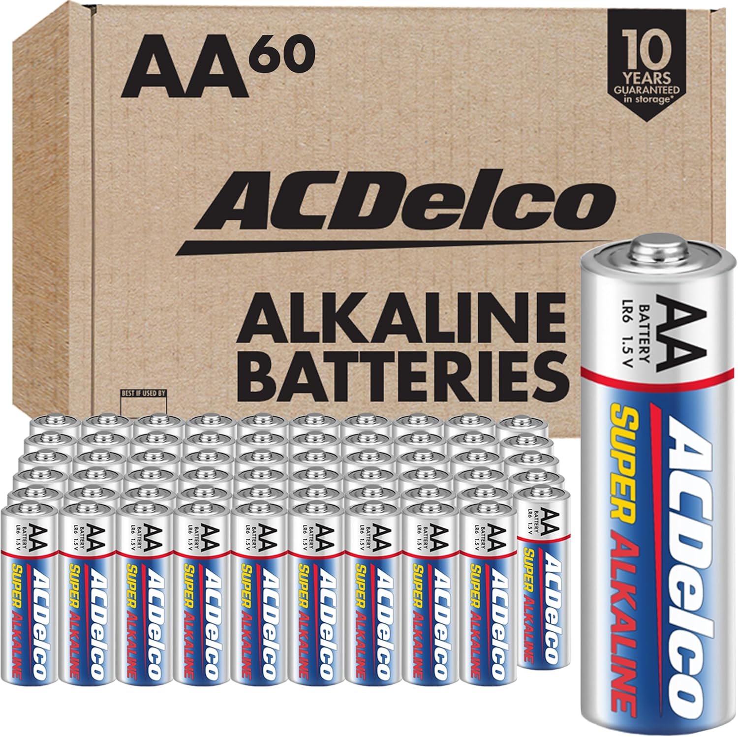 Powermax ACDelco 60-Count Double AA Batteries front view showcase box packaging