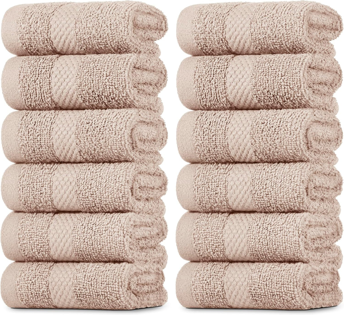 Belador luxury wash cloths front view showing beige 24-pack packaging