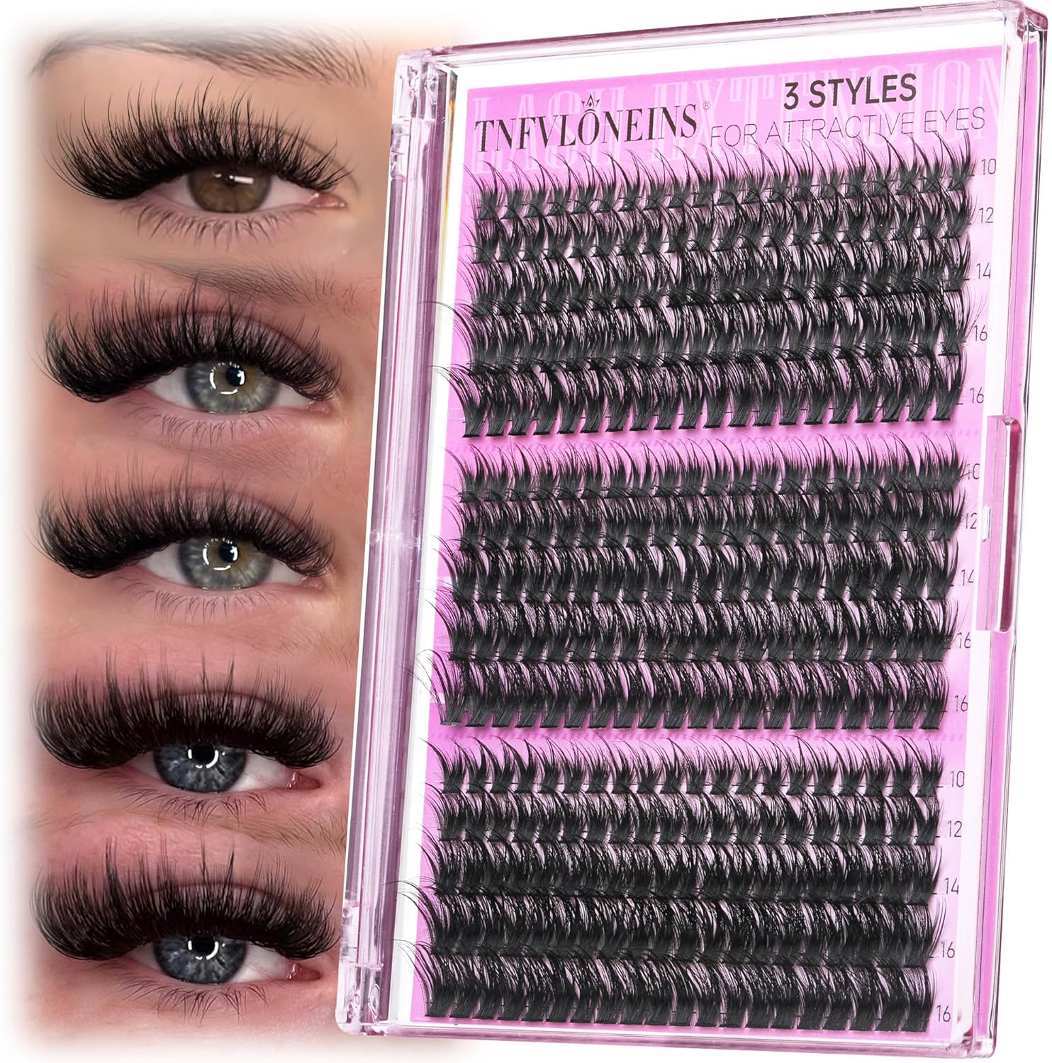 TNFVLONEINS Fairy Lash Clusters Wispy Cluster Eyelash Extensions Natural Eyelash Clusters 3 Styles Individual Lashes Clusters DIY Lash Extension Spiky Lash Cluster (300pcs 3Styles) - Image 1