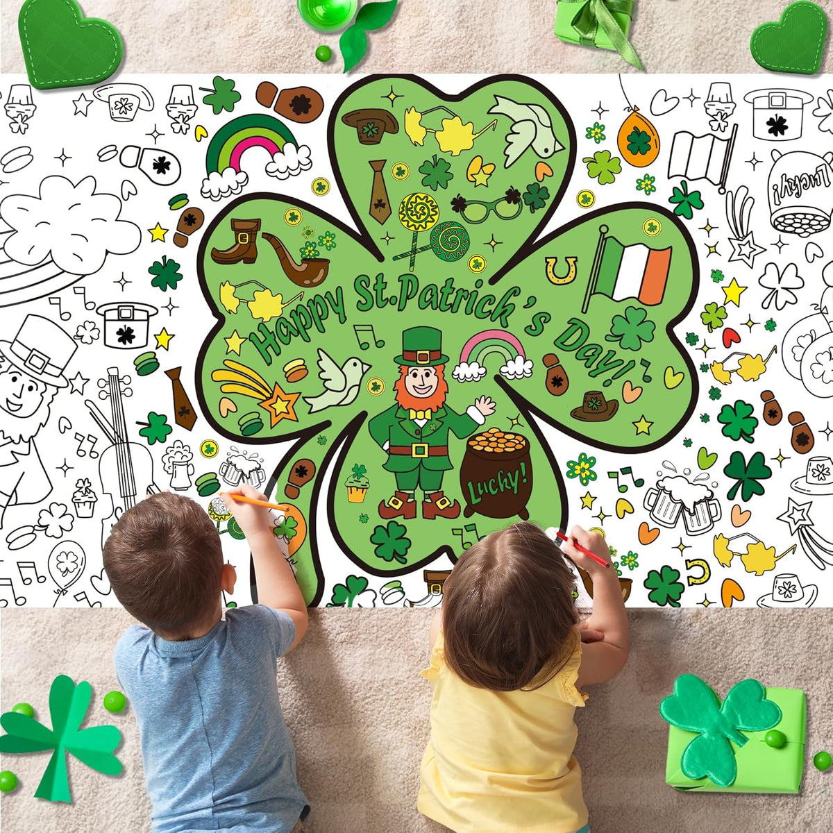 OHOME St. Patrick's Day giant coloring poster front view
