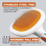 Ergonomic soft-touch rubber handle of the Wahl pet deshedding brush.