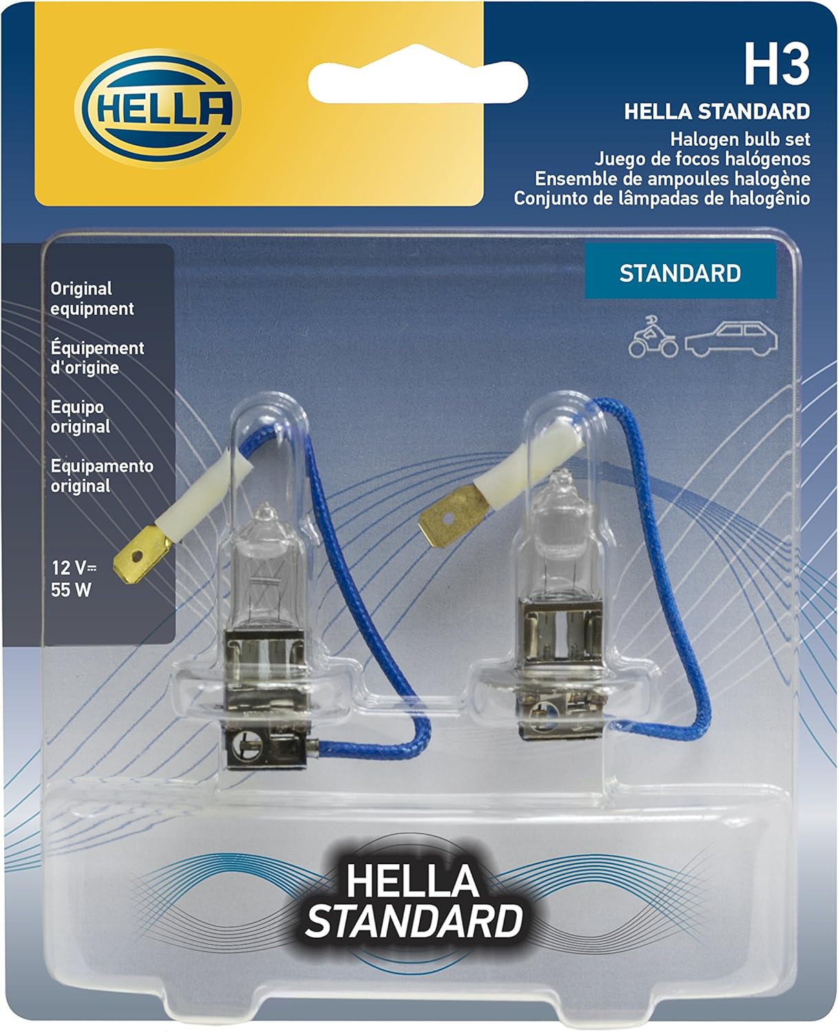Hella H3TB standard halogen bulb twin pack front view