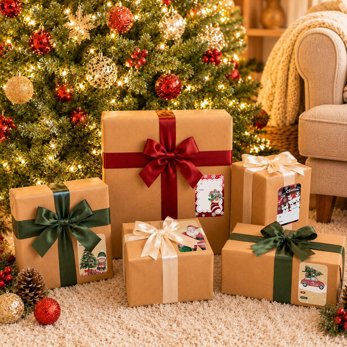 DreamBuilt Christmas labels applied on gift box
