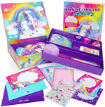 Original Stationery Unicorn Letter Writing Kit front view showing the purple storage box packaging.