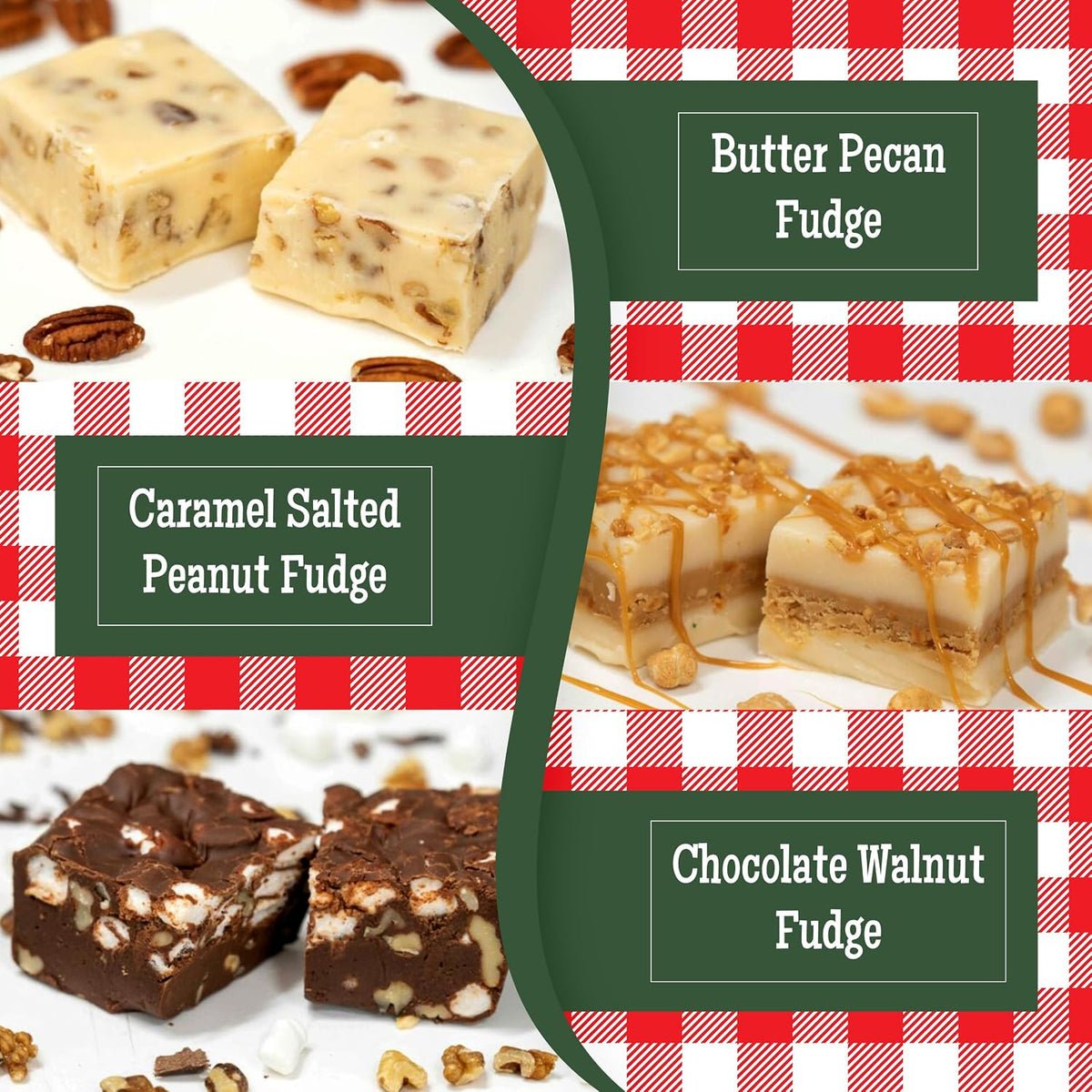 Real butter premium nutty confectionery assortment box containing six flavors