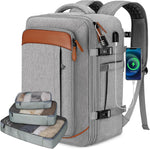 Vancropak carry on travel backpack front view grey expandable luggage bag