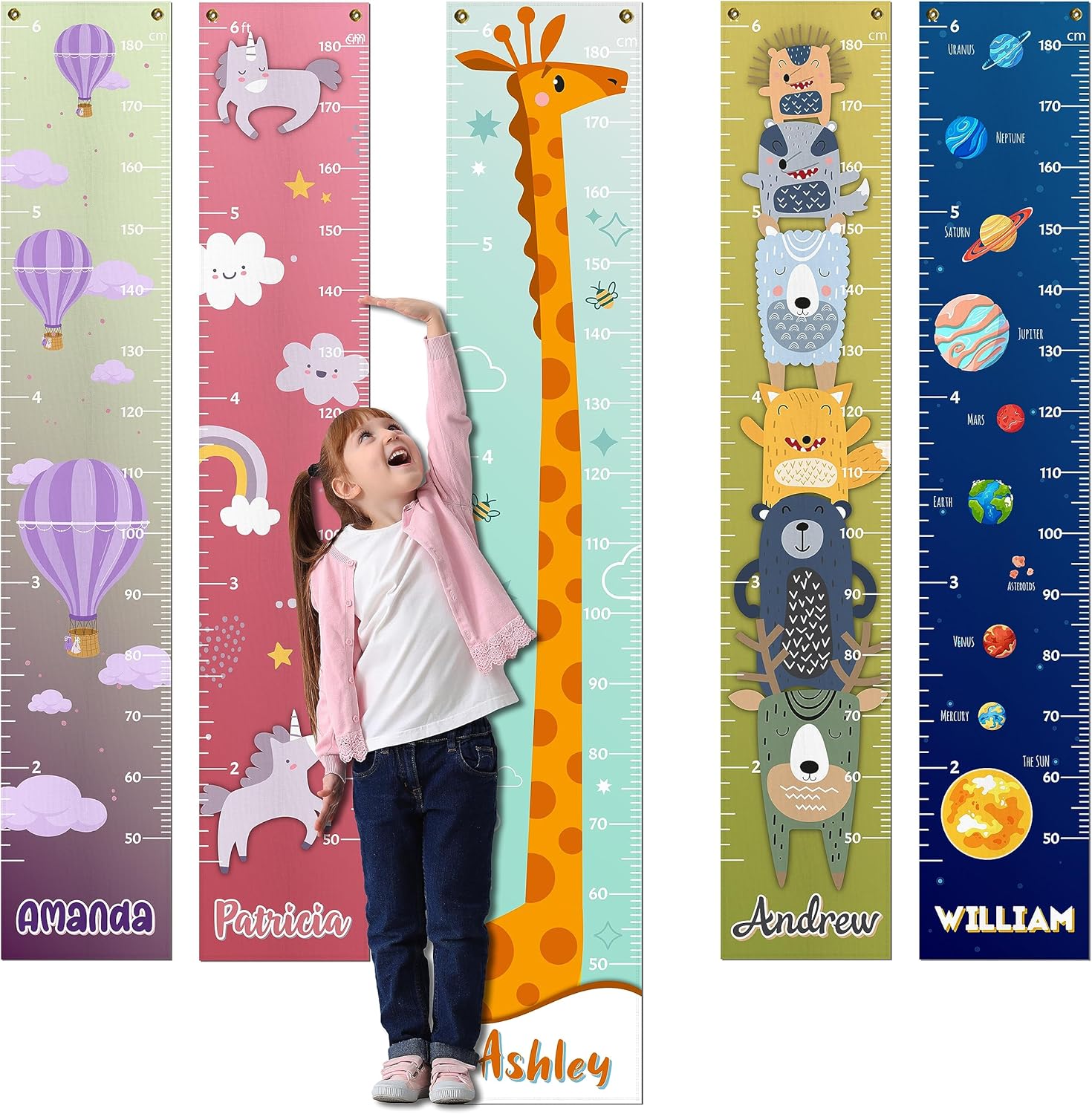 Brd Gifts Personalized Kids Growth Chart front view showing full length height ruler scale.