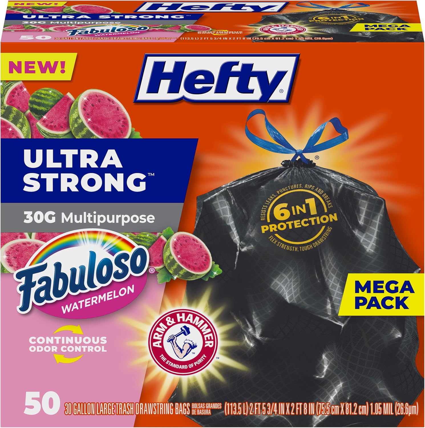Hefty Ultra Strong 30 Gallon Trash Bags front view packaging