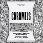 Candy Envy individually wrapped silver caramels bulk bag front view showing shiny silver packaging.