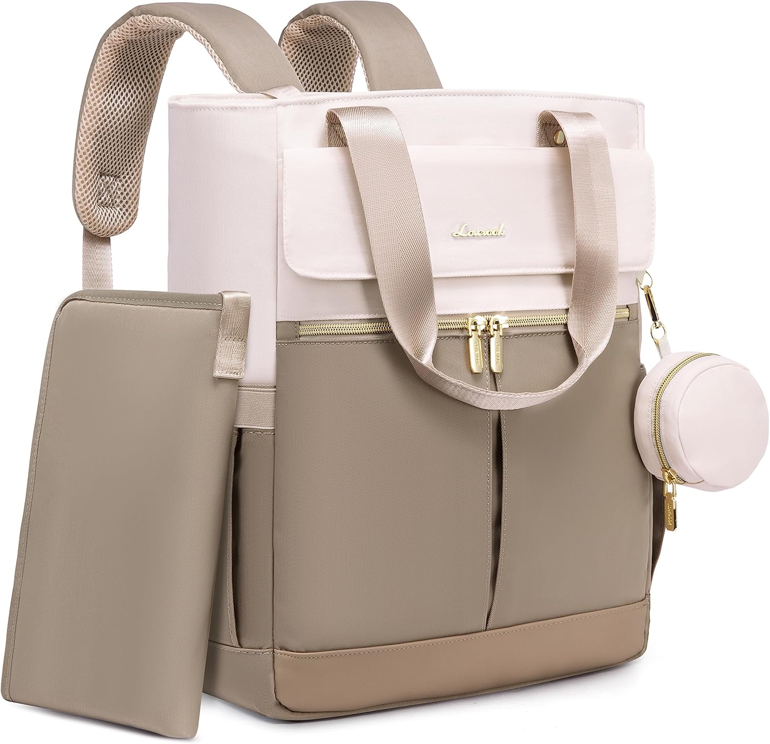 LOVEVOOK diaper bag backpack front view in a stylish quilted travel design.