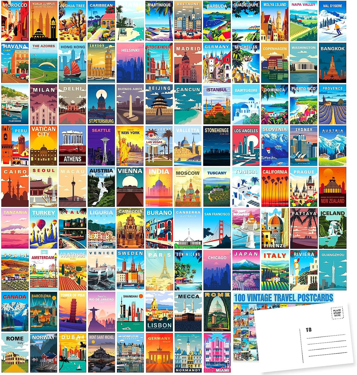 LCLAIDYDY vintage travel postcard set front view