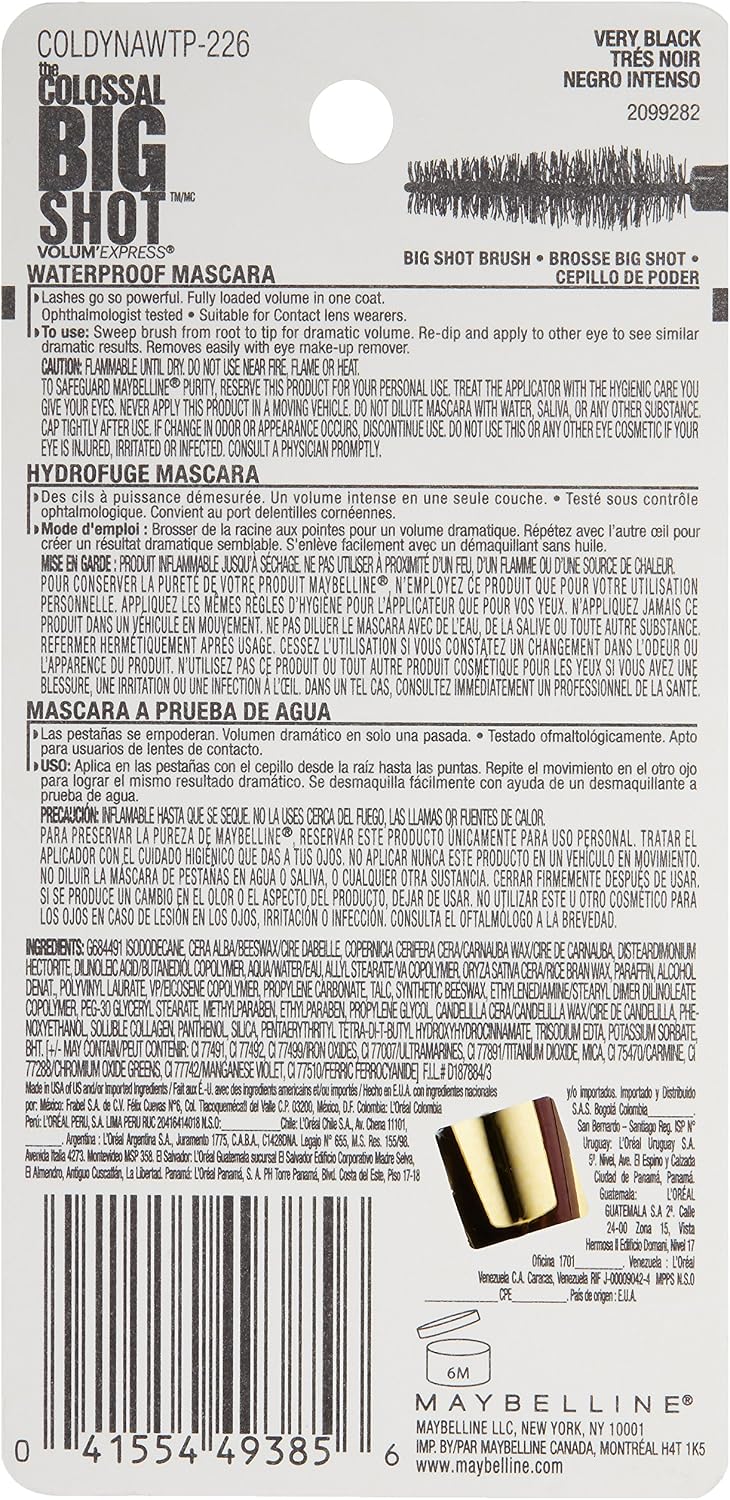 Maybelline waterproof mascara tube with Very Black label