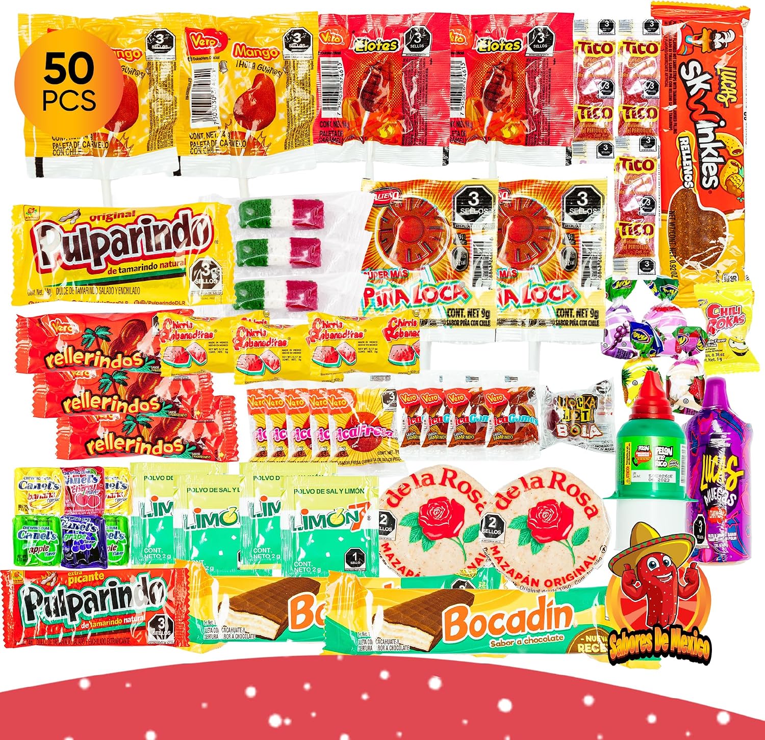 Sabores De Mexico Mexican candy variety pack fifty count front view box packaging