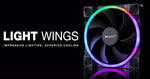 Complete contents of the BL079 triple pack including three fans, ARGB hub, mounting screws, and adhesive tape
