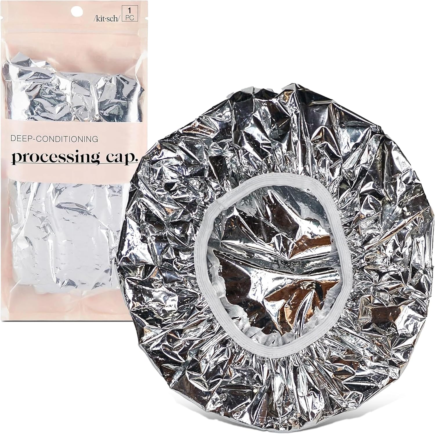 Kitsch Aluminum Foil Heat Cap for Deep Conditioning - Reusable Hair Streamer For Coloring, Perm & Treatment, Heat Cap with Elastic Band, Processing Caps for Hair, Shower Caps for Sauna, Shower & Spa - Image 1