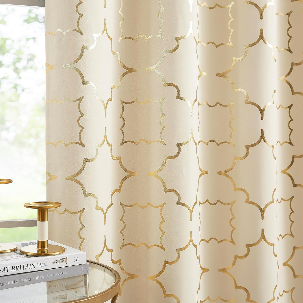 Grey Blackout Window Curtains 108 Inch Long for Bedroom Living Room Grommet | Room Darkening Foil Gold Black out, Modern Metallic Print Thermal Insulated Drapes Privacy Protection Curtains, 2 Panels - Image 9