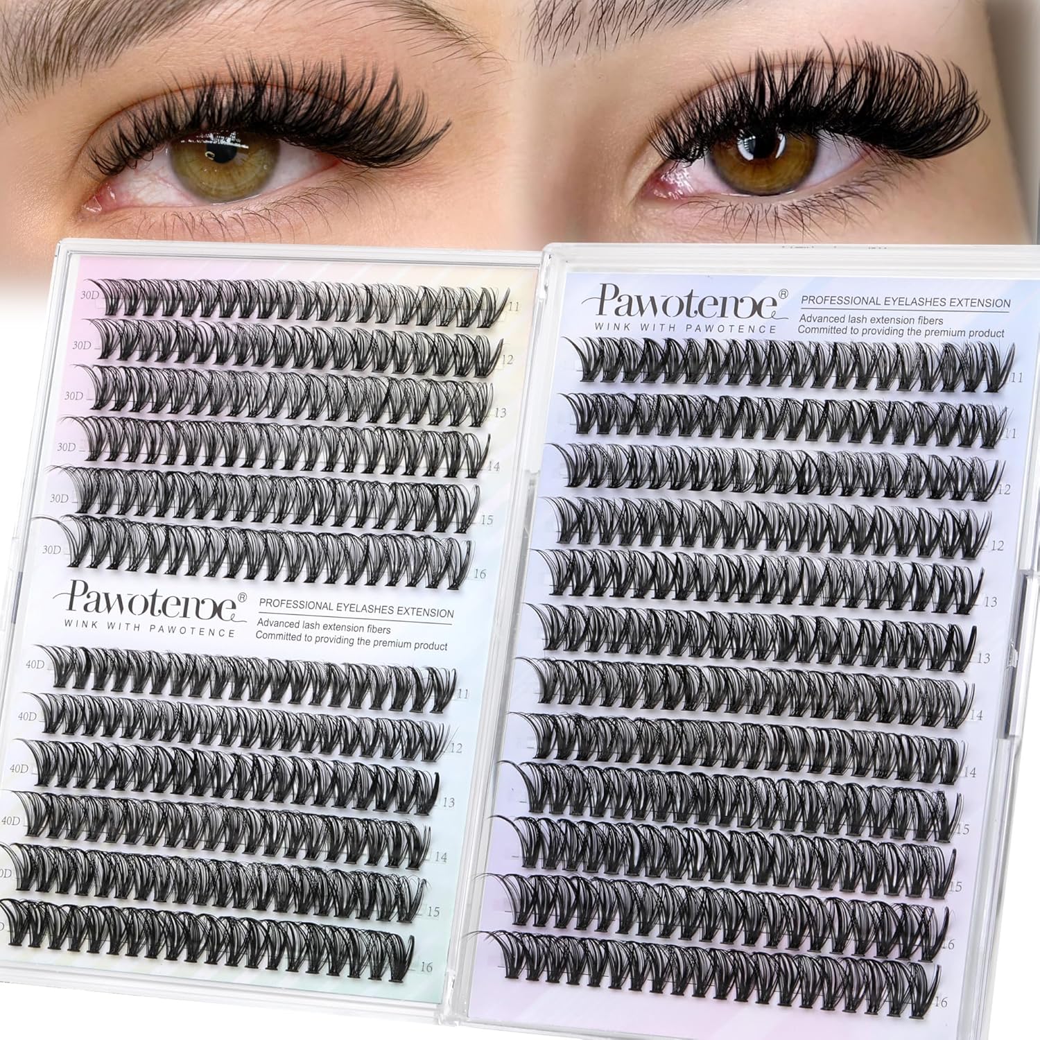 Pawotence Lash Clusters 480pcs 30D 40D individual lash extensions front view