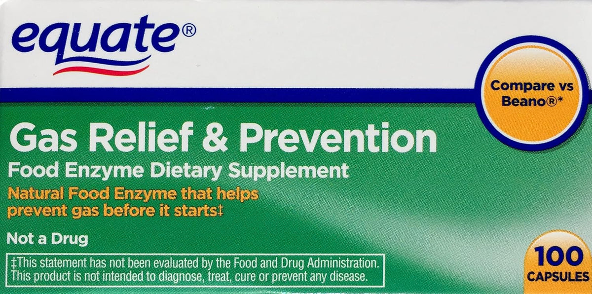 Equate gas relief and prevention food enzyme supplement front view bottle