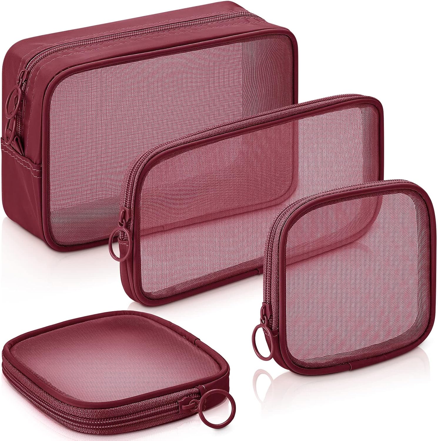 Weewooday 4 piece mesh makeup bag set front view