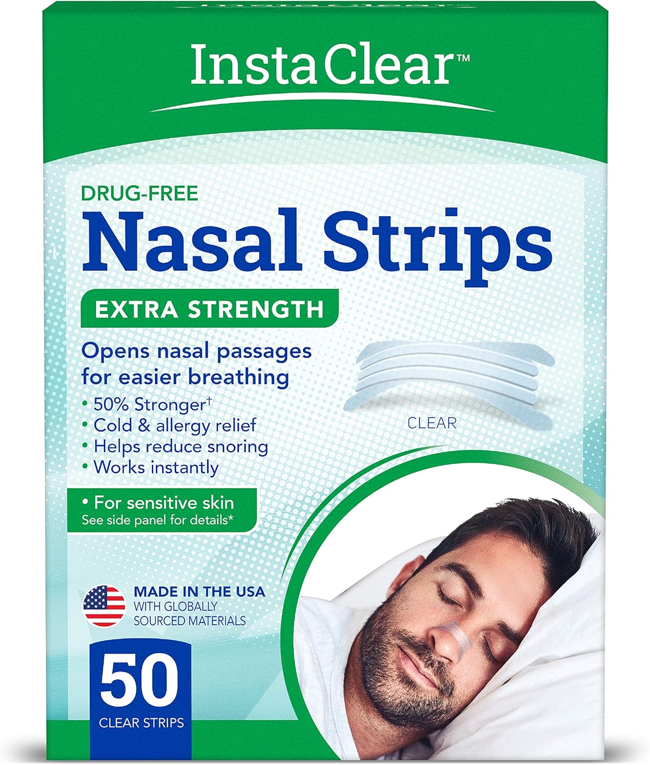 Instaclear Extra-Strength Nasal Breathing Strips Clear 50 ct | Works Instantly, Nasal Congestion Relief, Stops Snoring, Cold & Allergy - Image 1
