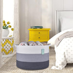 Large Cotton Rope Blanket Basket, 87L Laundry Hamper, White & Gray | Collapsible Woven Nursery Hamper, Sturdy Handles for Clothes Toys Towels, Ideal for Living Room Bedroom Bathroom - Image 9