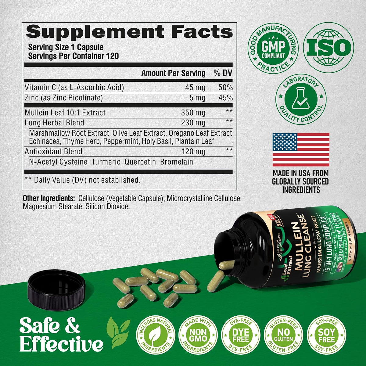 NutraHarmony 15-in-1 lung cleanse supplement packaging and bottle design