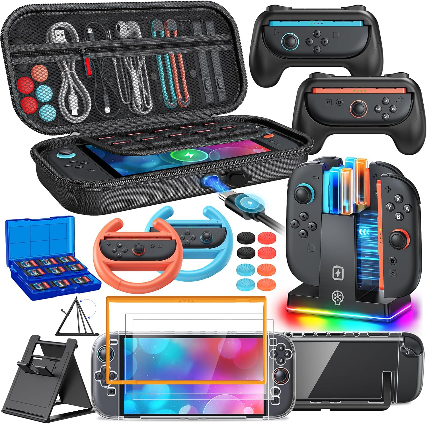 FYOUNG Switch 2 Accessories Kit front view showcasing the complete twenty three in one ultimate starter bundle