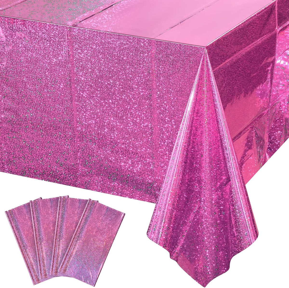 FunnyPars 4 Pack Iridescent Pink Plastic Tablecloths front view