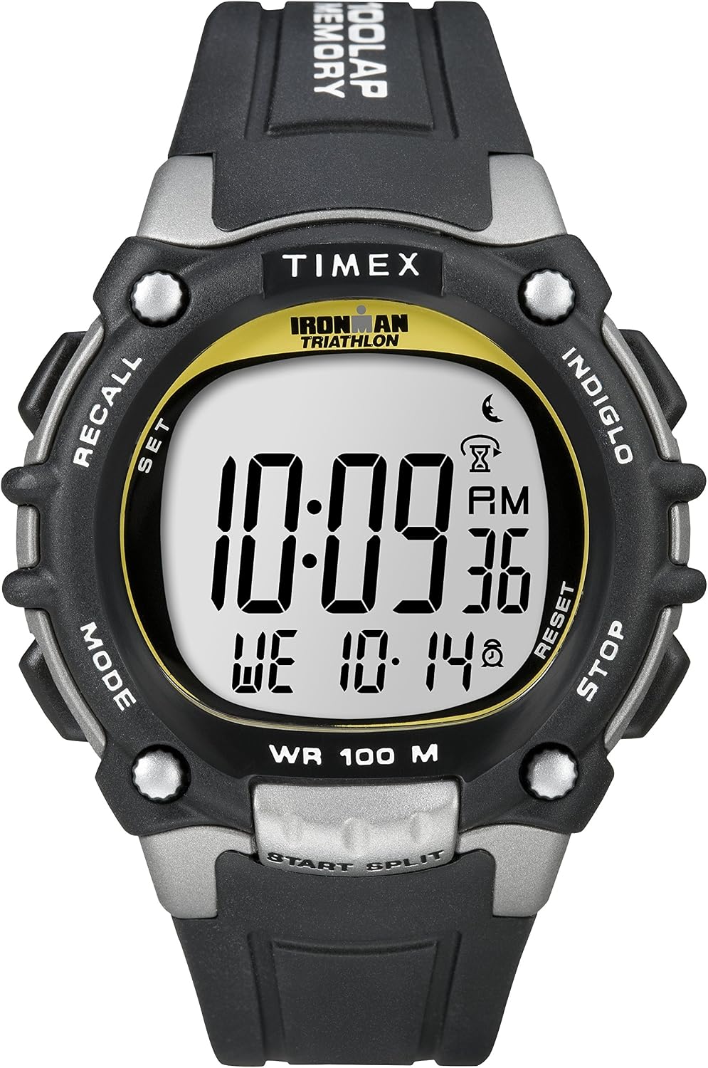 Timex men's ironman triathlon classic 100 44mm watch front view digital watch
