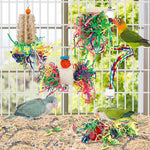 Natural loofah and rattan ball bird toy cage accessories close up