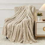 Aganear fleece throw blanket in khaki front view