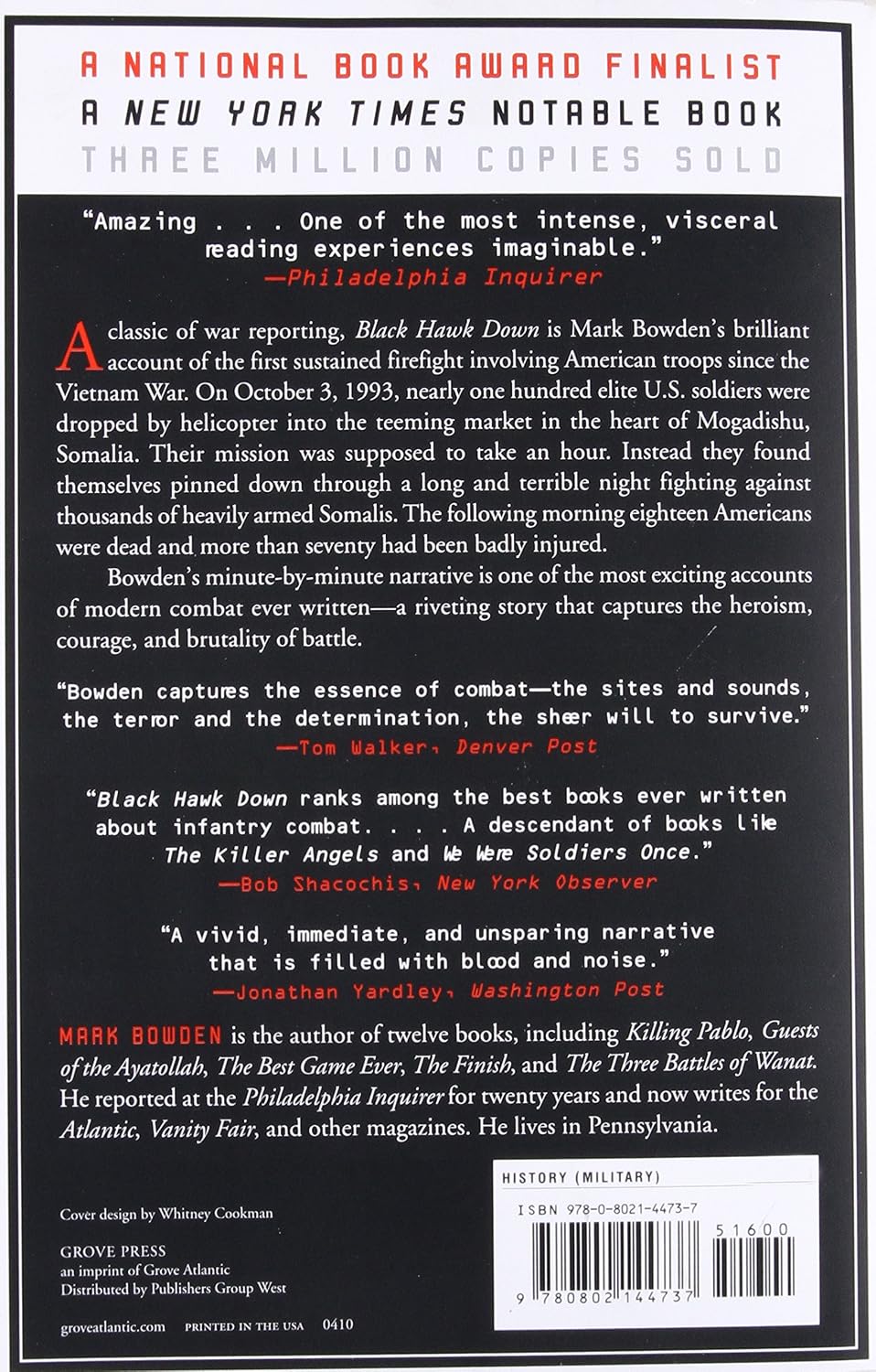 Black Hawk Down A Story of Modern War back cover and spine details