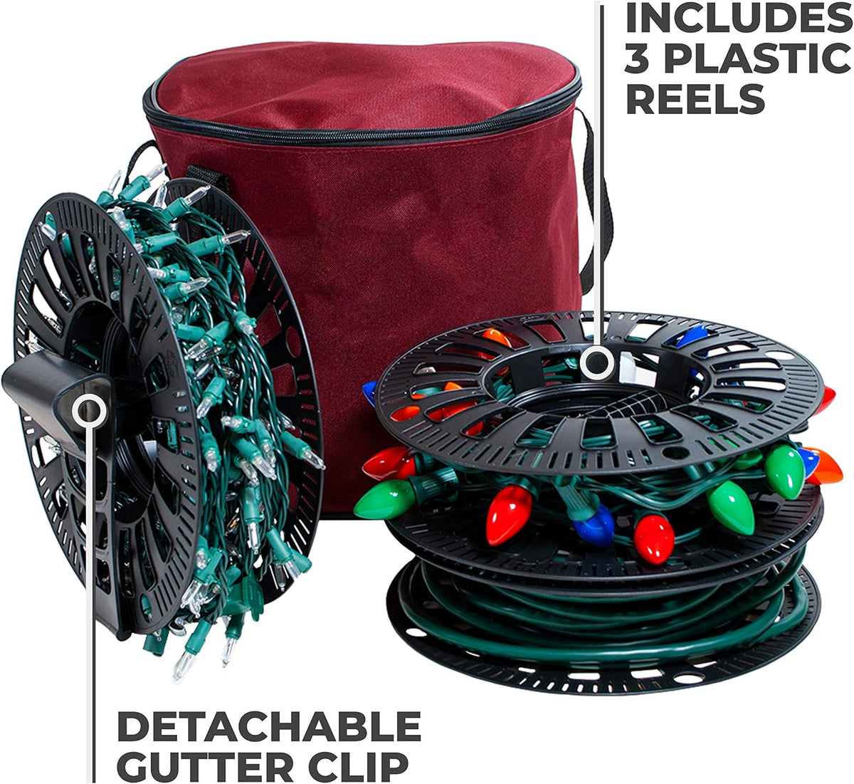 612 Vermont Christmas light storage set showing polyester zip up bag
