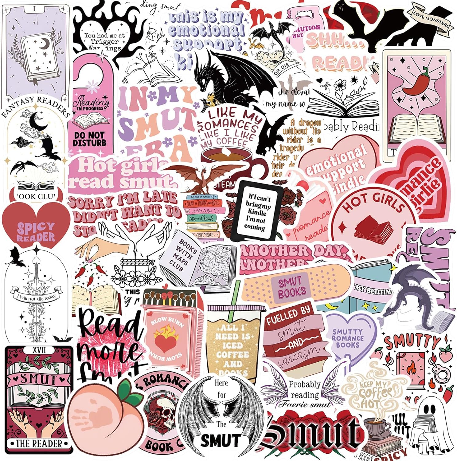 Tooreey 50 Pcs Bookish Smutty Sticker Pack for Kindle and laptop.