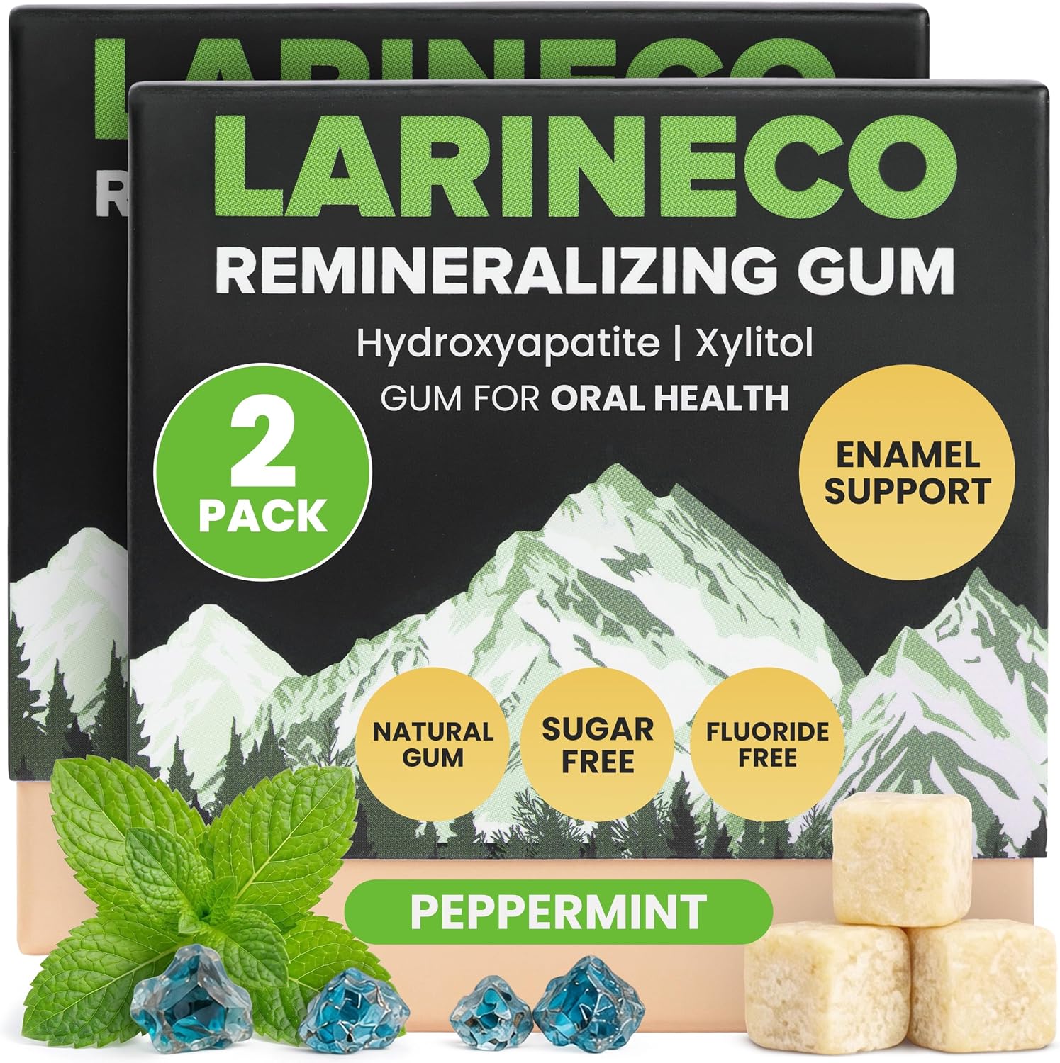 Larine Co Remineralizing Gum front view packaging for enamel protection