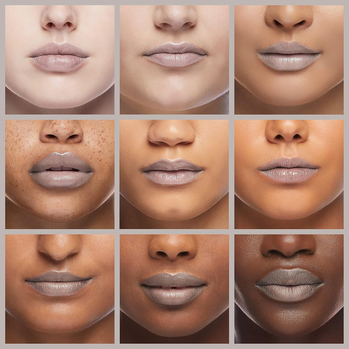 Swatches of Milani Keep It Full Moonlight gloss on different skin tones