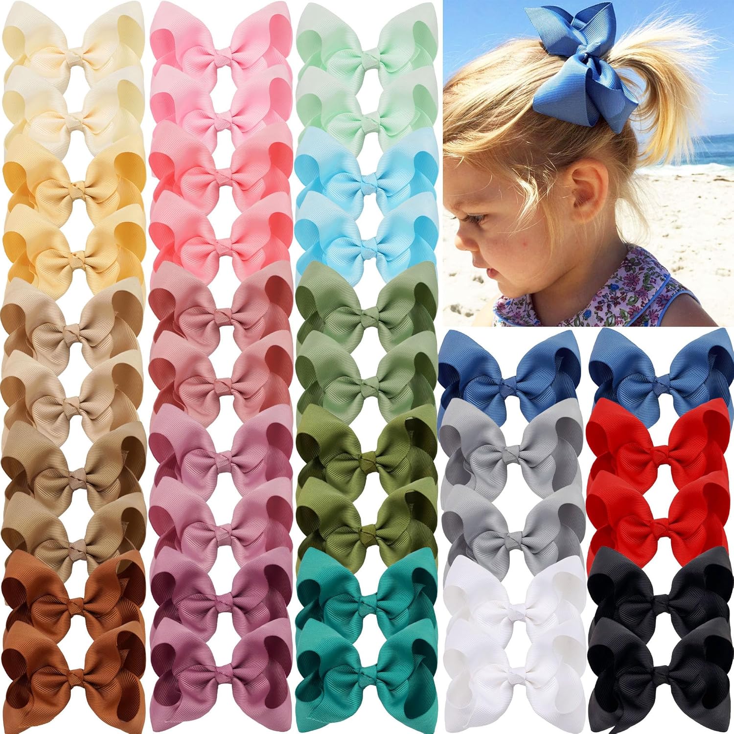 Joyoyo 40 pieces 4.5 inch grosgrain ribbon hair bows front view