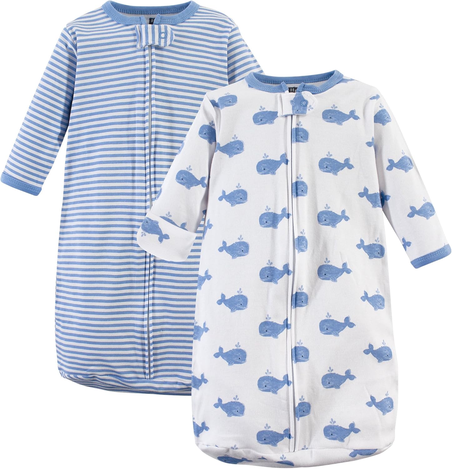 Hudson Baby Unisex Long-Sleeve Wearable Sleeping Bag front view blue whales