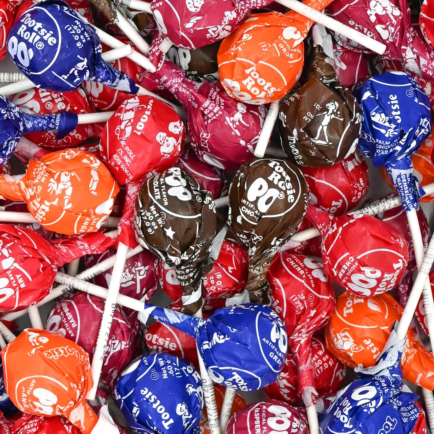 Candylish Classic Roll Pops front view showing assorted individually wrapped fruit lollipops with chocolate center.