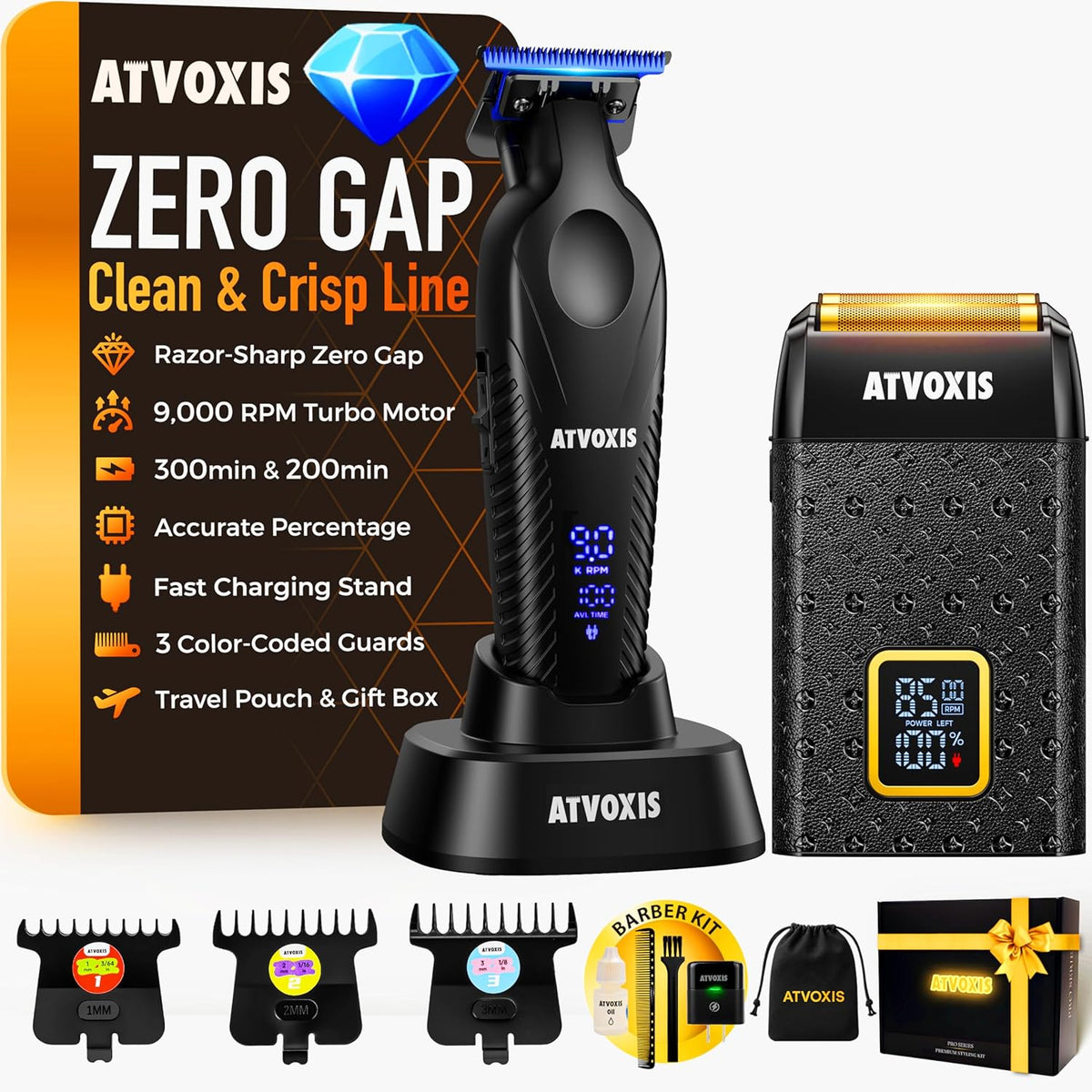 Atvoxis 9000 RPM professional leather-wrapped hair and beard trimmer front view